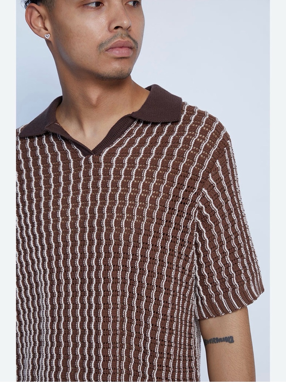 PacSun Brown and White V-Neck Knit Sweater